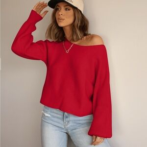 NWOT Magnolia Vibrant Red Off-Shoulder Sweater